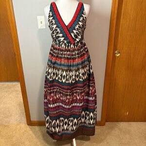 Charter Club Ikat printed beaded midi sundress brown‎ red size 4